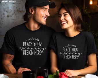 pareja joven 2 camisa negra maqueta de san valentín bella lienzo 3001 pareja de amor dos maquetas de camisetas celebración parejas camiseta maqueta descarga jpg