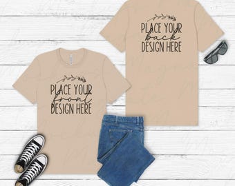 Tan Bella Canvas 3001 T-Shirt Mockup: Front & Back Flat Lay (JPEG Download)