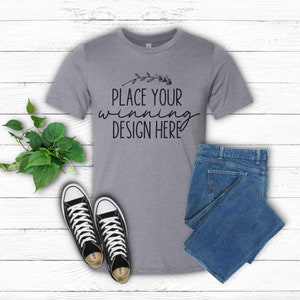 heather storm bella canvas 3001 shirt mockup heather t-shirt mock up unisex 3001 shirt mockup flat lay tee mock ups tshirt AI jpg download