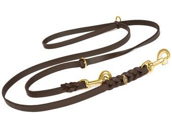 CopcoPet - Dog leash made of oiled leather, 3-way adjustable, brass fittings
