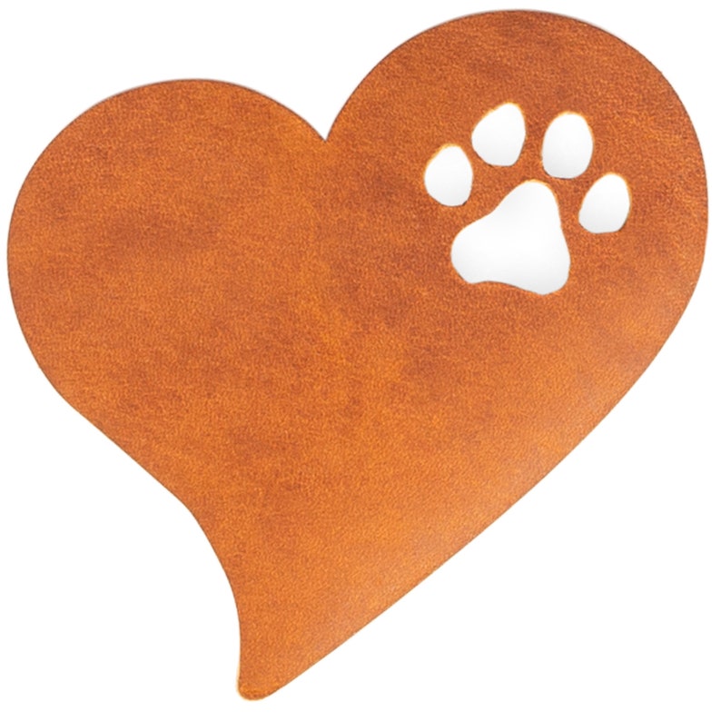 CopcoPet Heart with paw coaster set made of leather, table decoration, glass coaster, cup coaster, gift Cognac