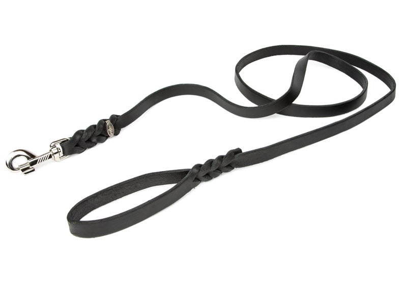 CopcoPet dog leash fat leather leash leather leash tracking leash carabiner chrome-plated Schwarz