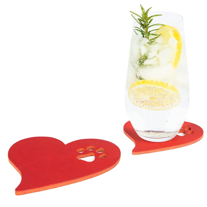 CopcoPet Heart with paw coaster set made of leather, table decoration, glass coaster, cup coaster, gift image 3