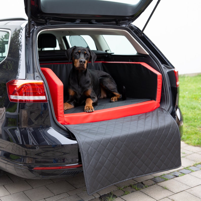 CopcoPet lit de voiture pour chien deux chiens lit de voyage lit pour chien coffre lit de coffre siège de voiture en option avec système de boucle Rot/Schwarz