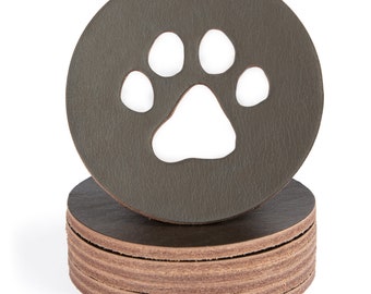 CopcoPet round coasters with paw set made of leather, table decoration, glass coasters, cup coasters, gift