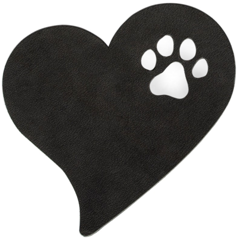 CopcoPet Heart with paw coaster set made of leather, table decoration, glass coaster, cup coaster, gift Schwarz