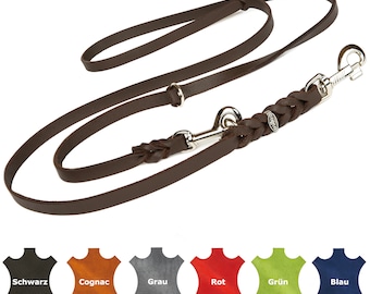 CopcoPet - Leather dog leash, chrome-plated, 3-way adjustable double leash