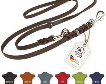 CopcoPet - Leather dog leash, chrome-plated, 3-way adjustable double leash