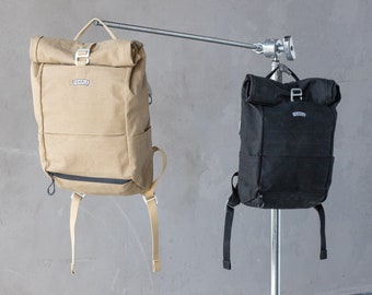 Roll Top Waxed Cotton Canvas Pannier Backpack/Rucksack Bike/Bicycle Bag. Eco Friendly Gift for Cycling/Cyclist.