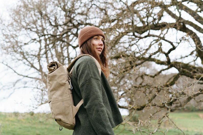 Roll Top Waxed Cotton Canvas Pannier Backpack/Rucksack Bike/Bicycle Bag. Eco Friendly Gift for Cycling/Cyclist. image 4