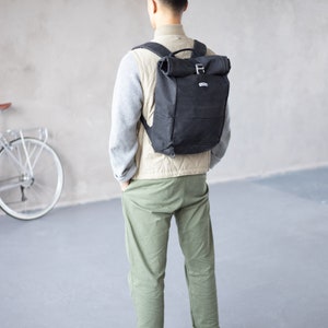 Roll Top Gewachste Baumwolle Canvas Pannier Rucksack/Rucksack Fahrrad/Fahrradtasche. Umweltfreundliches Geschenk für Radfahren / Radfahrer. Bild 5