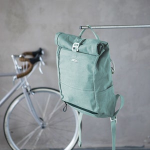 Roll Top Waxed Cotton Canvas Pannier Backpack/Rucksack Bike/Bicycle Bag. Eco Friendly Gift for Cycling/Cyclist. image 2