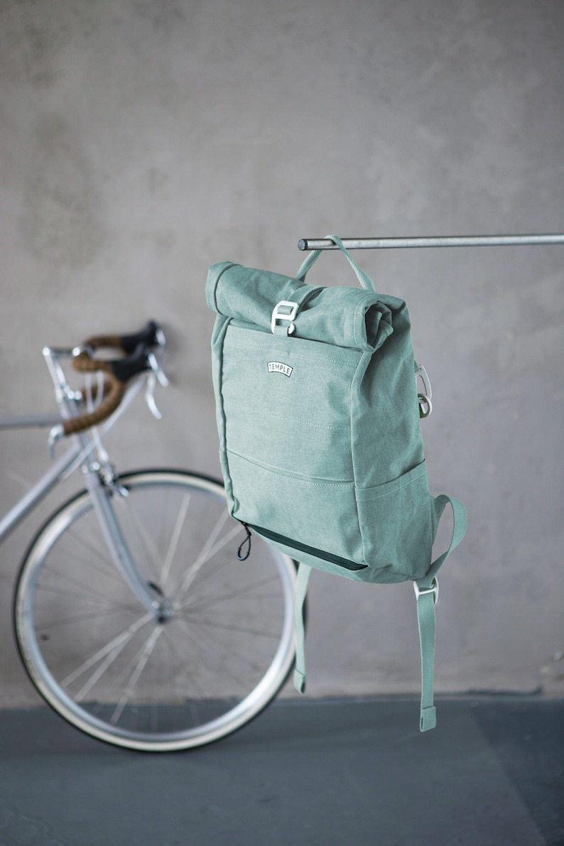 Roll Top Gewachste Baumwolle Canvas Pannier Rucksack/Rucksack Fahrrad/Fahrradtasche. Umweltfreundliches Geschenk für Radfahren / Radfahrer. Bild 2