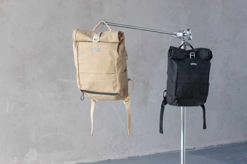 Roll Top Gewachste Baumwolle Canvas Pannier Rucksack/Rucksack Fahrrad/Fahrradtasche. Umweltfreundliches Geschenk für Radfahren / Radfahrer. Bild 1