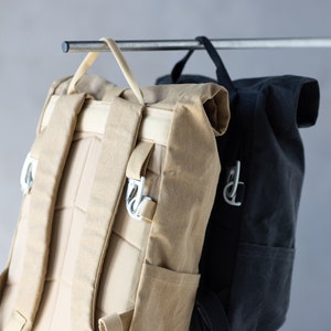 Roll Top Gewachste Baumwolle Canvas Pannier Rucksack/Rucksack Fahrrad/Fahrradtasche. Umweltfreundliches Geschenk für Radfahren / Radfahrer. Bild 7