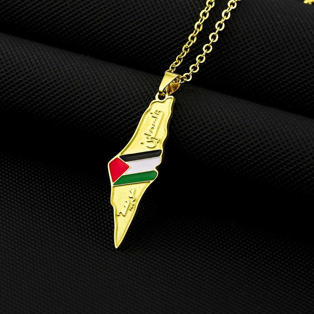 Palestine Flag Map Necklace - Enamel Pendant Chain For Men & Women, Solidarity Jewelry