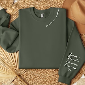 Custom Text on the Neck and Names on the Sleeve Sweatshirt or Hoodie | Unique Customizable Gift for Friends and Family |Custom Name Crewneck