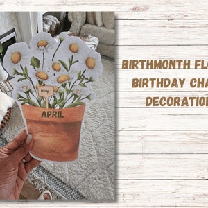 Geboortemaand bloem thema klas decor | Verjaardagsdisplay | Verjaardagskaart