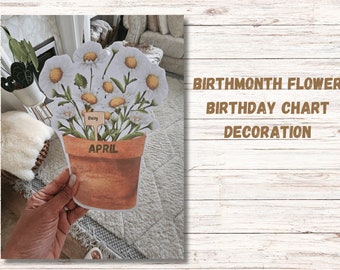 Decoración del aula temática de flores del mes de nacimiento / Exhibición de cumpleaños / Carta de cumpleaños