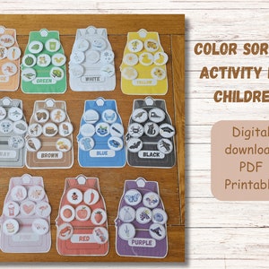 Activité d'association des couleurs à imprimer, apprendre les couleurs, tri des couleurs, activité préscolaire, maternelle, ressource pour l'école à la maison, Montessori, livre chargé