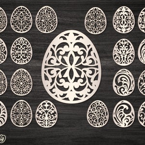 20 paaseieren SVG-snijsjabloon, paaseieren set, paasei digitale clipart, Happy Easter Vector, Easter Egg-bundel, svg dxf studio3.
