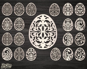 20 Easter Eggs SVG cutting template, Easter Eggs set, Easter Egg Digital clipart, Happy Easter Vector, Easter Egg Bundle, svg dxf studio3.