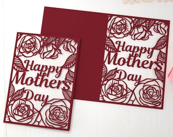 Carte de joyeuse fête des mères SVG, cadeau de fête des mères, carte 5 x 7 roses, modèle de découpe Cricut camée découpé au laser, Dxf Cdr Studio3 Pdf Png numérique.