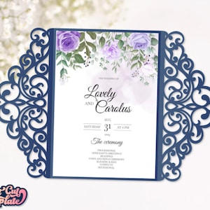 Cricut 結婚式招待状 SVG、ゲート カード 5x7、レース結婚式招待状、透かし彫り招待状カバー、カッティング テンプレート Cricut Cameo レーザー カット。