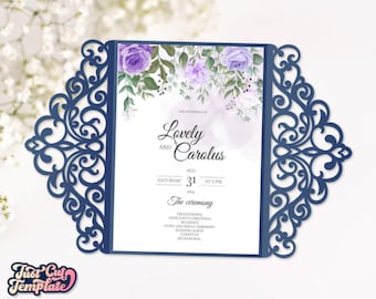 Cricut Wedding invitation SVG, Gate card 5x7, lace wedding invitation, Openwork Invitation cover, cutting template Cricut Cameo Laser cut.