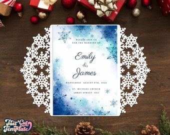 Winter Wedding invitation SVG 5x7, Snowflakes gate fold card, Christmas wedding party invite, template Cricut Cameo Laser cut Dxf Pdf Png