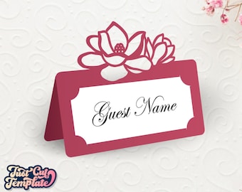 Magnolia Place card SVG, laser cut table name template, Escort card SVG, tent card svg, Wedding Place card, Cricut Cameo wedding card.