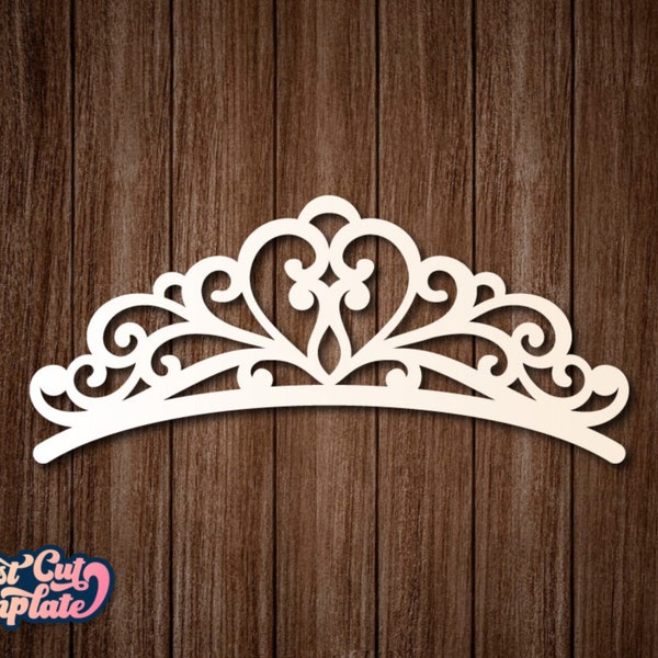 Princess Tiara SVG, Crown with Heart template, Princess Crown, Tiara for girls Cricut Laser cut, Princess wedding Tiara png, Crown Cut File.