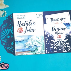 Seashell Trifold Pocket Invitation SVG Template, Wedding Invitation SVG ...