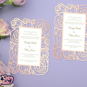 Roses card SVG 5x7, Wedding invitation SVG card, RSVP Save the Date card template, laser cut invitation, Cricut Cameo cutout invitation svg.