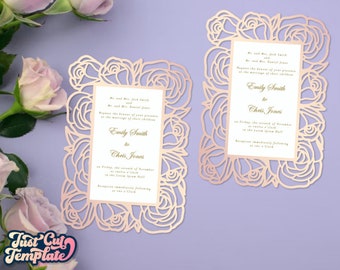 Roses Wedding card SVG 5x7, Wedding invitation, RSVP Save the Date, Quinceanera invite, laser cut Cricut Cameo files DXF Cdr Pdf Png Eps.