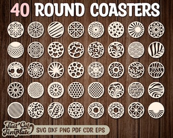 Coaster Set SVG, 40 round coaster bundle, Laser cut Coaster files, glowforge files, Coasters svg Cricut, papercut, plazma cnc cut files.