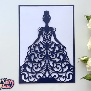 Invitation Quinceanera SVG, Enveloppe de poche d’anniversaire, Invitation de mariage princesse, Invitation Sweet seize, modèle numérique Cricut, Cameo.
