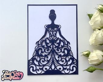 Invitation Quinceanera SVG, Enveloppe de poche d’anniversaire, Invitation de mariage princesse, Invitation Sweet seize, modèle numérique Cricut, Cameo.