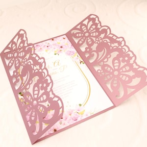 Faire-part de mariage floral SVG, fichier coupé pour Cricut, camée, découpe laser, carte de pliage de porte, dxf png pdf cdr studio3 numérique.