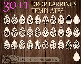 31 Earrings templates SVG, Set teardrop earrings, drop earrings Laser cut bundle, jewelry pendants set, cricut earrings svg glowforge cnc