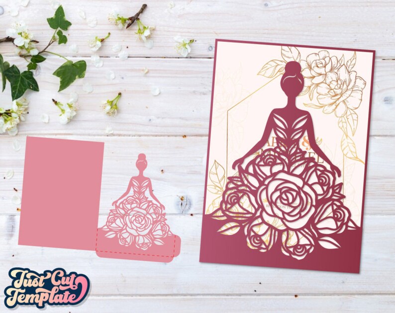 Quinceanera SVG Invitation, Princess girl pocket envelope, Princess wedding invitation SVG, Sweet sixteen invitation, Laser cut Cricut Cameo image 2