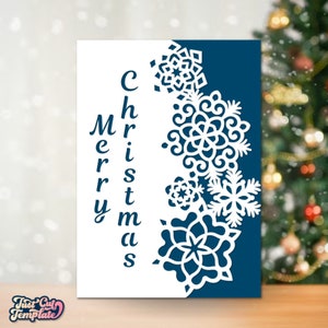 Cartão dobrável de flocos de neve SVG, cartão dobrável de Feliz Natal 5x7, convite de presentes de Natal svg, modelo cortado a laser Cricut Silhouette Cameo.