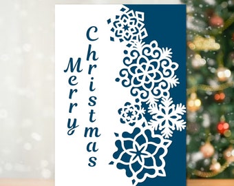 Flocons de neige plier carte SVG, Joyeux Noël plier carte 5x7, Cadeaux de Noël Invitation svg, modèle Laser découpé Cricut Silhouette Cameo.