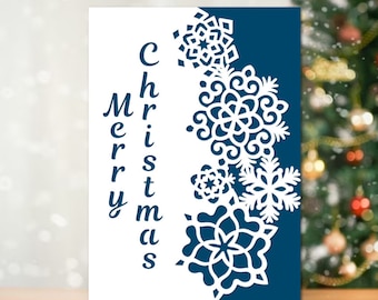 Snowflakes fold card SVG, Merry Christmas fold card 5x7, Christmas Gifts Invitation svg, template Laser cut Cricut Silhouette Cameo.