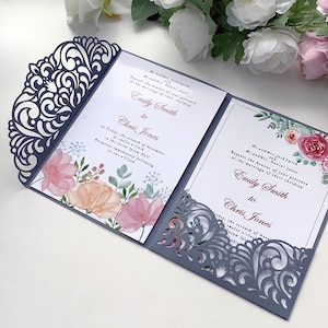 Wedding Trifold envelope 5x7, Wedding invitation SVG, invitation cover, Swirls Quinceañera Invite template Cricut Cameo Laser cut, digital.