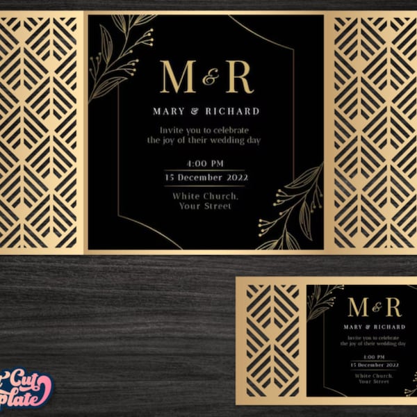 Gate Invitation Art Deco SVG, Set 20s Great Gatsby wedding party invitation, Gate fold card, RSVP card, templates Cricut Cameo Laser cut.