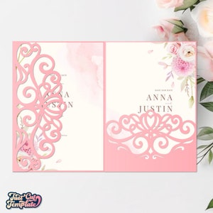 Lace Trifold envelope SVG for wedding invitations, Wedding pocket envelope 5x7, Quinceanera party Invite template Cricut Cameo Laser cut.