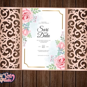 Tor Hochzeitseinladung SVG, Hochzeitskartenvorlage 5x7, Luxushochzeitseinladung, Lace Einladungskarte, Torkarte Cricut Cameo Laser cut.