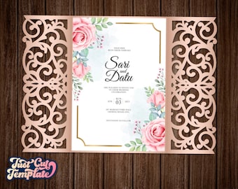 Gate Wedding Invitation SVG, Wedding card template 5x7,  Luxury wedding invitation, Lace invitation card, Gate card Cricut Cameo Laser cut.