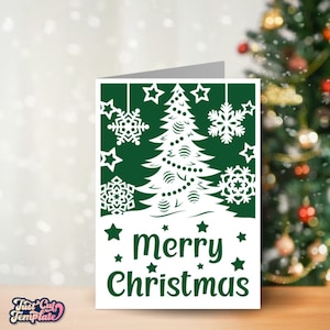 Carta SVG di buon Natale 5x7 per Cricut, carta piega albero di Natale Modello Papercut tagliato al laser, cartolina d'auguri di Natale svg dxf cdr pdf png.